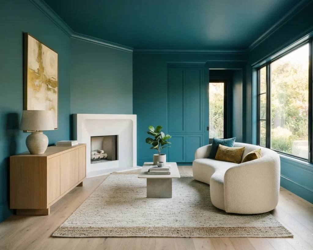 Color-drenched wall and trim finish in a modern interior by Paint It Fresh