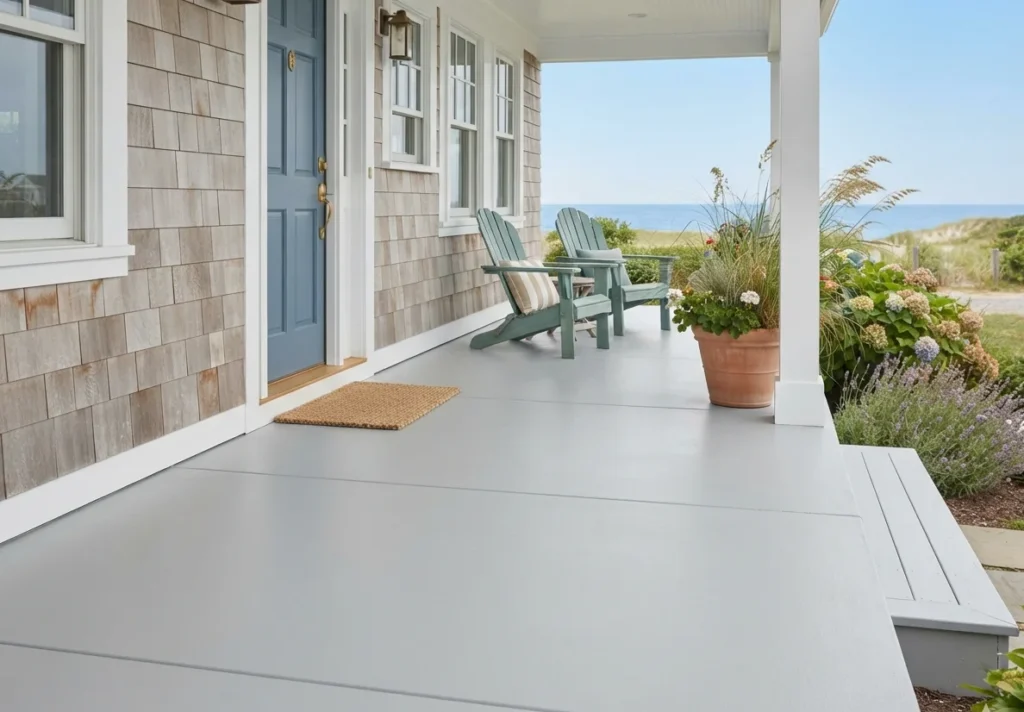 Freshly painted concrete porch floor at a Florida Panhandle home